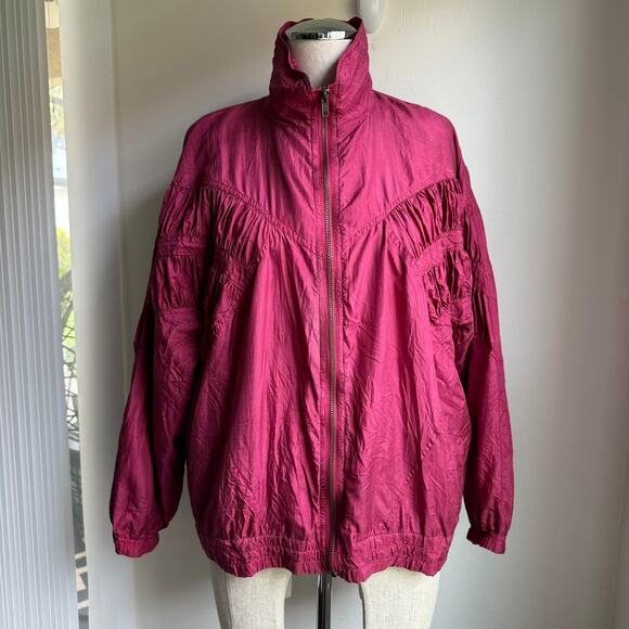 EVR 90s Silk Zip Jacket Petite S Magenta Retro Lounge Outerwear - Picture 4 of 6